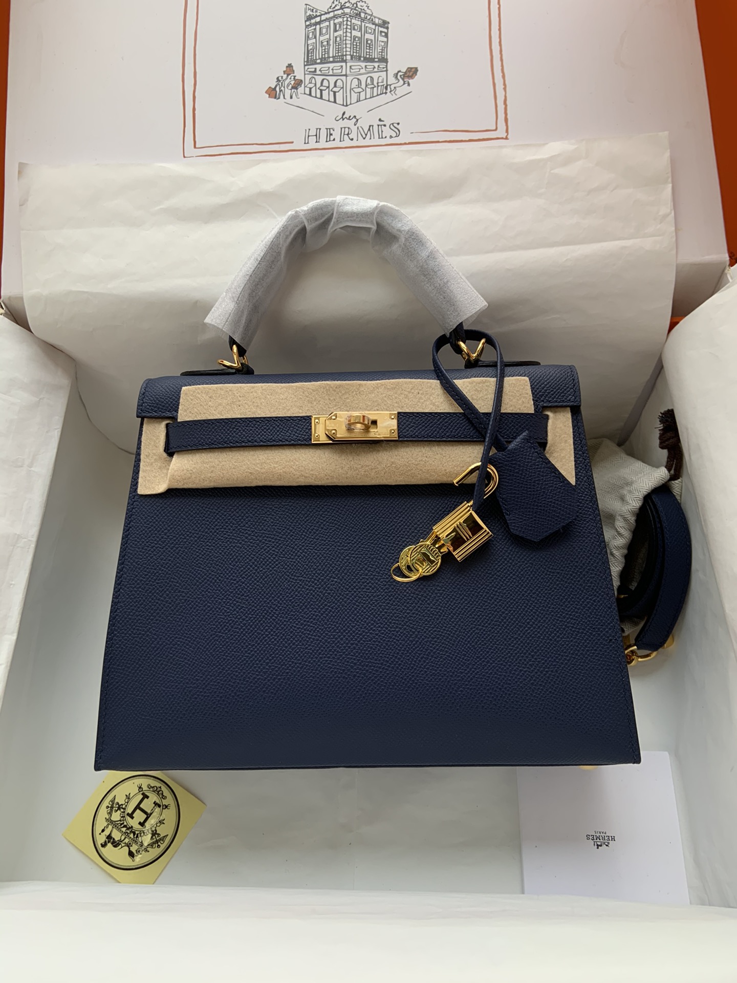 Hermes Kelly 25cm Handbag Shoulder Bag in Blue Nuit Epsom Leather